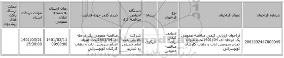 مناقصه، فراخوان ارزیابی کیفی مناقصه عمومی یک مرحله ای 1401/04تحت عنوان انجام سرویس ایاب و ذهاب کارکنان اتوبوسرانی