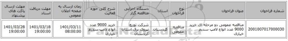 مناقصه، مناقصه عمومی دو مرحله ای خرید 9000 عدد انواع لامپ سدیم خیاری