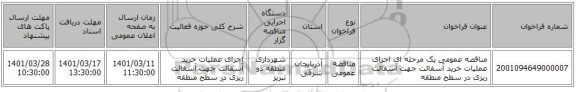 مناقصه، مناقصه عمومی یک مرحله ای اجرای عملیات خرید آسفالت جهت آسفالت ریزی در سطح منطقه