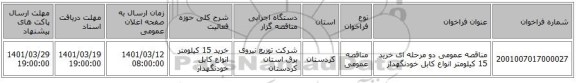 مناقصه، مناقصه عمومی دو مرحله ای خرید 15 کیلومتر انواع کابل خودنگهدار