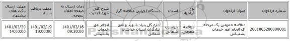 مناقصه، مناقصه عمومی یک مرحله ای انجام امور خدمات پشتیبانی