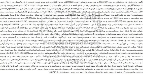 ششدانگ پلاک ثبتی1 -پلاک ثبتی شماره 9506فرعی از 143اصلی مفروز ومجزی شده از یک فرعی از اصلی