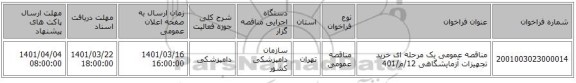 مناقصه، مناقصه عمومی یک مرحله ای خرید تجهیزات آزمایشگاهی  12/م/401