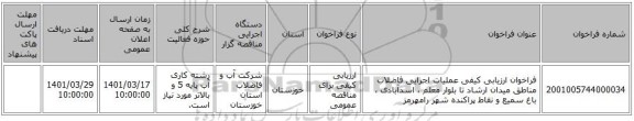 مناقصه، فراخوان ارزیابی کیفی عملیات اجرایی فاضلاب مناطق میدان ارشاد تا بلوار معلم ، اسدآبادی ، باغ سمیع و نقاط پراکنده شهر رامهرمز