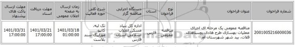 مناقصه، مناقصه عمومی یک مرحله ای اجرای عملیات بهسازی طرح هادی روستاهای قلات، بید شهر شهرستان اوز