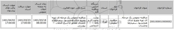 مناقصه، مناقصه عمومی یک مرحله ای تهیه وتوزیع غذای همایشها، سمینارها وجلسات