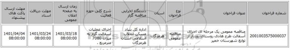 مناقصه، مناقصه عمومی یک مرحله ای اجرای آسفالت طرح هادی روستای رودبار  از توابع شهرستان خمیر