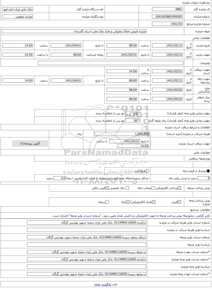 مزایده ، مزایده فروش املاک تملیکی و مازاد بانک ملی استان گلستان -مزایده ساختمان  - استان گلستان