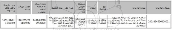 مناقصه، مناقصه عمومی یک مرحله ای پروژه خط کشی عابر پیاده با رنگ دو جزئی محوری با رنگ سرد ترافیکی در سطح منطقه یک