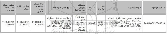 مناقصه، مناقصه عمومی دو مرحله ای احداث سازه های سنگ و ملاتی کنترل سیل و رسوب LOH-SM08 - LOH-SM07 -LOH-SM06 -LOH-SM09 - لهندر