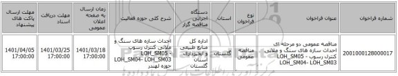 مناقصه، مناقصه عمومی دو مرحله ای احداث سازه های سنگ و ملاتی کنترل رسوب LOH_SM05 - LOH_SM04- LOH_SM03