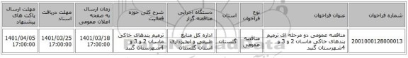 مناقصه، مناقصه عمومی دو مرحله ای ترمیم بندهای خاکی ماسان 2 و 3 و 4شهرستان گنبد