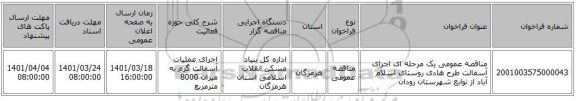 مناقصه، مناقصه عمومی یک مرحله ای اجرای آسفالت طرح هادی روستای اسلام آباد  از توابع شهرستان رودان