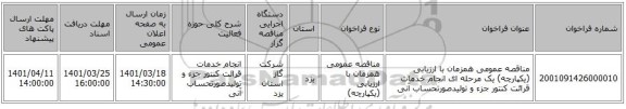 مناقصه، مناقصه عمومی همزمان با ارزیابی (یکپارچه) یک مرحله ای انجام خدمات قرائت کنتور جزء و تولیدصورتحساب آنی