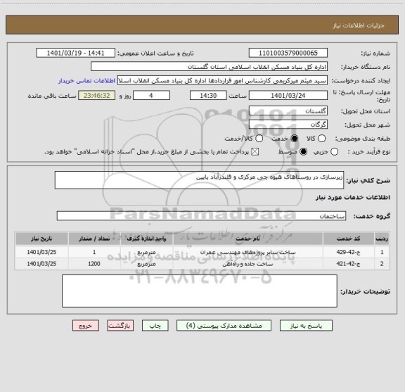 استعلام زیرسازی در روستاهای هیوه چی مرکزی و قلندرآباد پایین