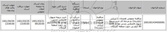 مناقصه، مناقصه عمومی همزمان با ارزیابی (یکپارچه) دو مرحله ای خرید دریچه منهول فاضلابی چدنی لولادار  C250 90 کیلو یی جهت منطقه گلپایگان