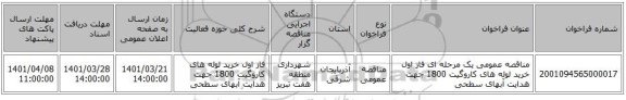 مناقصه، مناقصه عمومی یک مرحله ای فاز اول خرید لوله های کاروگیت 1800 جهت هدایت آبهای سطحی