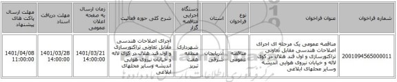 مناقصه، مناقصه عمومی یک مرحله ای اجرای اصلاحات هندسی مقابل تعاونی تراکتورسازی و اول قند هلال در کوی لاله و خیابان نیروی هوایی اندیشه وسایر محلهای ابلاغی