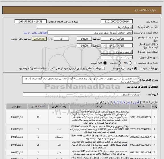 استعلام قیمت اجناس بر اساس تحویل در محل شهرداری ربط محاسبه گردد واجناس باید تحویل انبار گردد.ایران کد ها مشابه می باشد