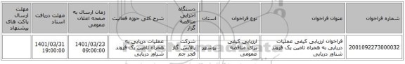 مناقصه، فراخوان ارزیابی کیفی عملیات دریایی به همراه تامین یک فروند شناور دریایی