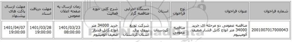 مناقصه، مناقصه عمومی دو مرحله ای خرید 34000 متر انواع کابل فشار ضعیف آلومینیوم