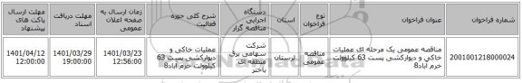 مناقصه، مناقصه عمومی یک مرحله ای عملیات خاکی و دیوارکشی پست 63 کیلوولت خرم آباد8