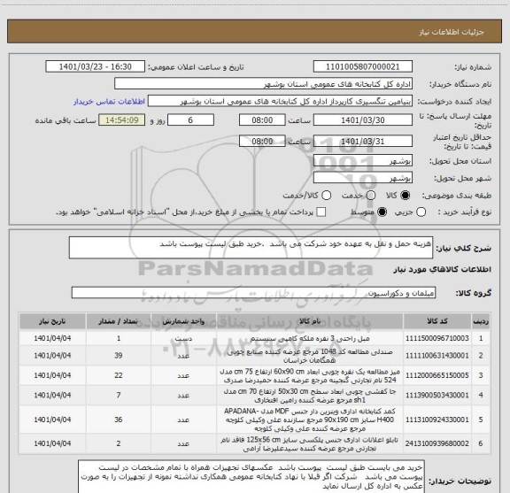 استعلام هزینه حمل و نقل به عهده خود شرکت می باشد  .خرید طبق لیست پیوست باشد