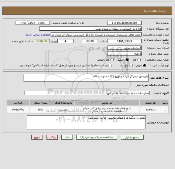 استعلام بازرسی از مراکز عرضه و توزیع کالا - جنوب استان