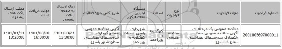 مناقصه، مناقصه عمومی یک مرحله ای آگهی مناقصه عمومی حفظ ونگهداری سرویسهای بهداشتی سطح شاسوج