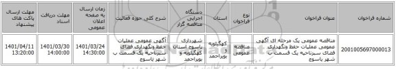 مناقصه، مناقصه عمومی یک مرحله ای آگهی عمومی عملیات حفظ ونگهداری فضای سبزناحیه یک قسمت ب شهر یاسوج