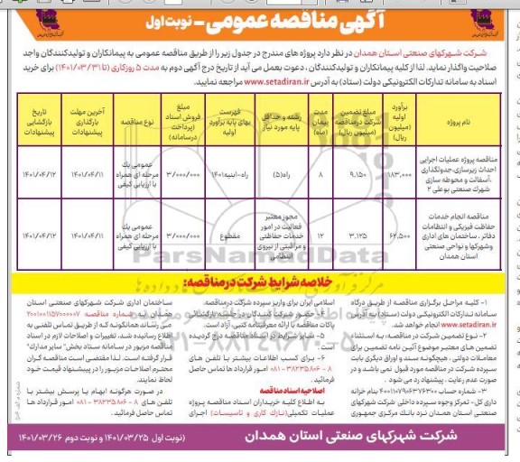 مناقصه پروژه عملیات اجرایی احداث زیرسازی، جدولگذاری، آسفالت و محوطه سازی...