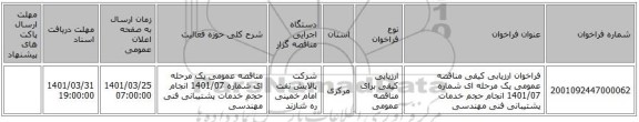 مناقصه، فراخوان ارزیابی کیفی مناقصه عمومی یک مرحله ای شماره 1401/07 انجام حجم خدمات پشتیبانی فنی مهندسی