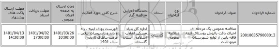 مناقصه، مناقصه عمومی یک مرحله ای اجرای بافت باارزش روستای قلعه قافه پایین از توابع شهرستان مینودشت