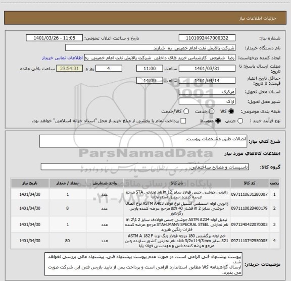 استعلام اتصالات طبق مشخصات پیوست.