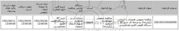 مناقصه، مناقصه عمومی همزمان با ارزیابی (یکپارچه) دو مرحله ای خرید 87 دستگاه فلومتر الکترو مغناطیسی