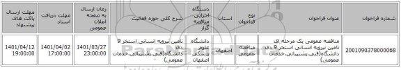 مناقصه، مناقصه عمومی یک مرحله ای تامین نیرویه انسانی استخر 9 دی دانشگاه(فنی.پشتیبانی.خدمات عمومی)