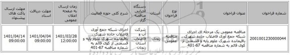 مناقصه، مناقصه عمومی یک مرحله ای اجرای شبکه جمع آوری فاضلاب جاده شهرک ، باقیمانده شهرک علوم پایه و قسمتی از کوی قائم به شماره مناقصه 67-401