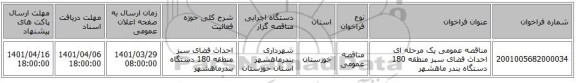 مناقصه، مناقصه عمومی یک مرحله ای احداث فضای سبز منطقه 180 دستگاه بندر ماهشهر