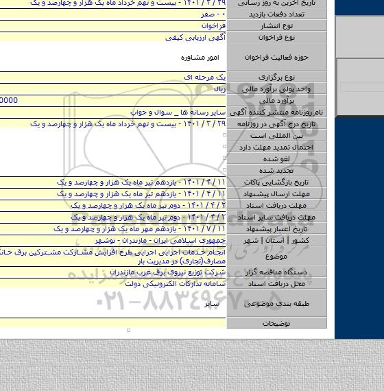 مناقصه, انجام خدمات اجرایی اجرایی طرح افزایش مشارکت مشترکین برق خانگی و سایر مصارف(تجاری) در مدیریت بار