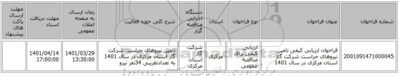 مناقصه، فراخوان ارزیابی کیفی تامین نیروهای حراست شرکت گاز استان مرکزی در سال 1401