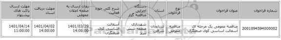 مناقصه، مناقصه عمومی یک مرحله ای آسفالت اساسی کوی صنعتگران