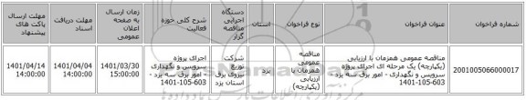 مناقصه، مناقصه عمومی همزمان با ارزیابی (یکپارچه) یک مرحله ای اجرای پروژه سرویس و نگهداری - امور برق سه یزد - 603-105-1401