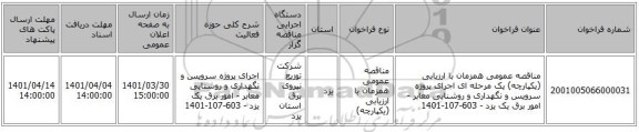 مناقصه، مناقصه عمومی همزمان با ارزیابی (یکپارچه) یک مرحله ای اجرای پروژه سرویس و نگهداری و روشنایی معابر - امور برق یک یزد - 603-107-1401