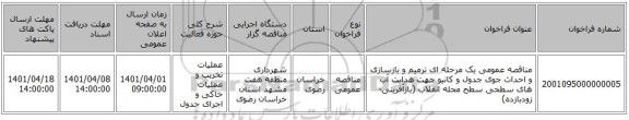 مناقصه، مناقصه عمومی یک مرحله ای ترمیم و بازسازی و احداث جوی جدول و کانیو جهت هدایت آب های سطحی سطح محله انقلاب (بازآفرینی- زودبازده)