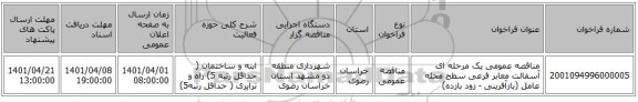 مناقصه، مناقصه عمومی یک مرحله ای آسفالت معابر فرعی سطح محله عامل (بازآفرینی - زود بازده)