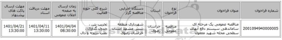 مناقصه، مناقصه عمومی یک مرحله ای ساماندهی سیستم دفع آبهای سطحی محله شهید معقول