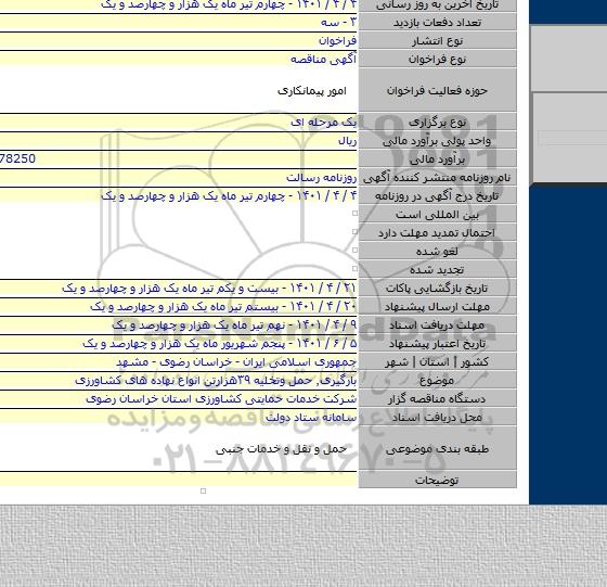 مناقصه, بارگیری٬ حمل وتخلیه ۳۹هزارتن انواع نهاده های کشاورزی