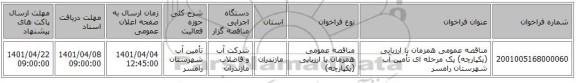 مناقصه، مناقصه عمومی همزمان با ارزیابی (یکپارچه) یک مرحله ای تأمین آب شهرستان رامسر