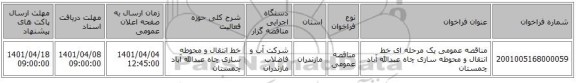 مناقصه، مناقصه عمومی یک مرحله ای خط انتقال و محوطه سازی چاه عبدالله آباد چمستان