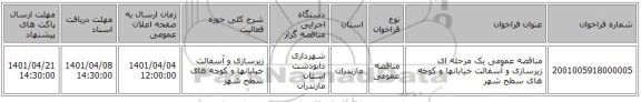 مناقصه، مناقصه عمومی یک مرحله ای زیرسازی و آسفالت خیابانها و کوجه های سطح شهر